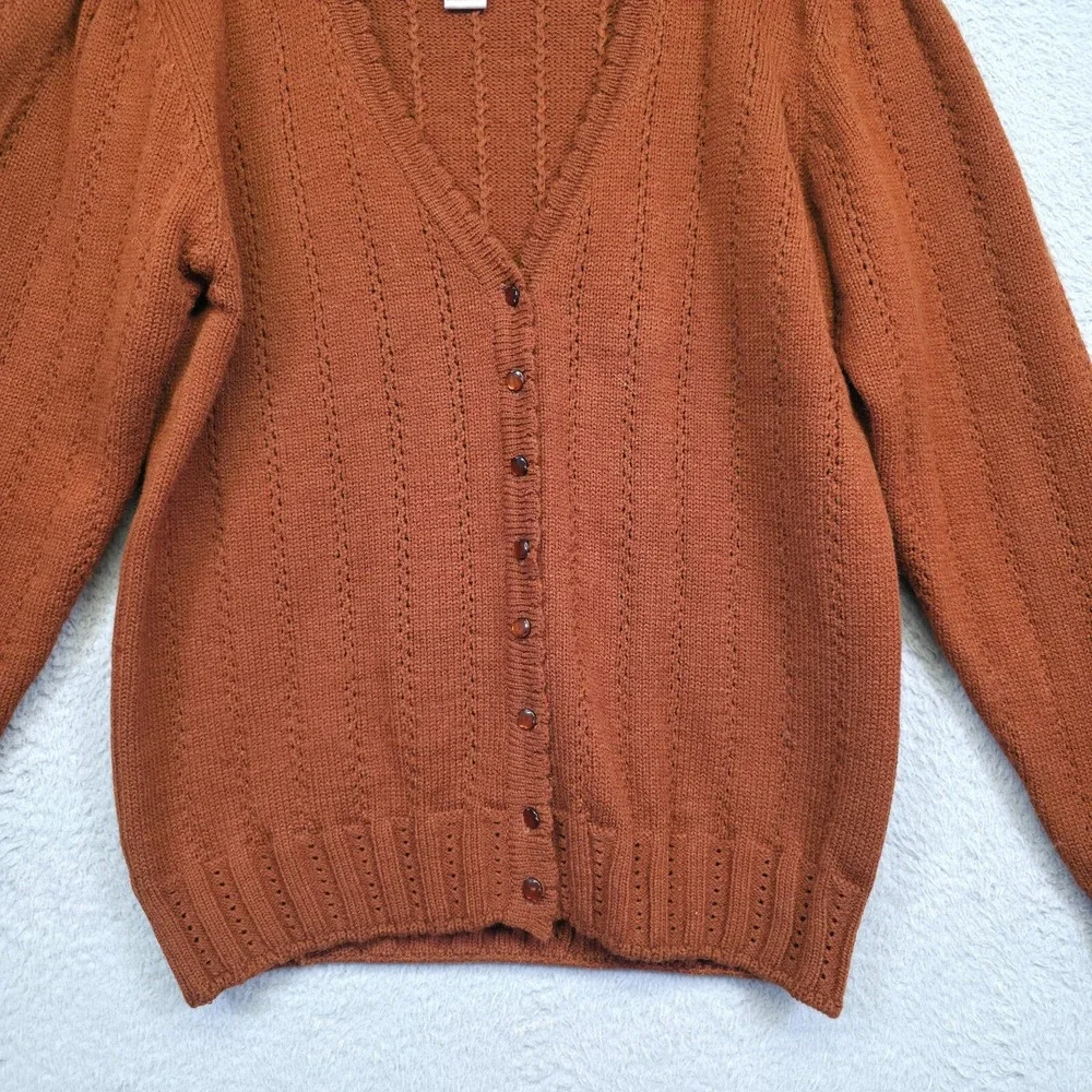 Sheridan Square Cardigan Womens L Orange Button Up Scalloped Cottagecore Grandma
